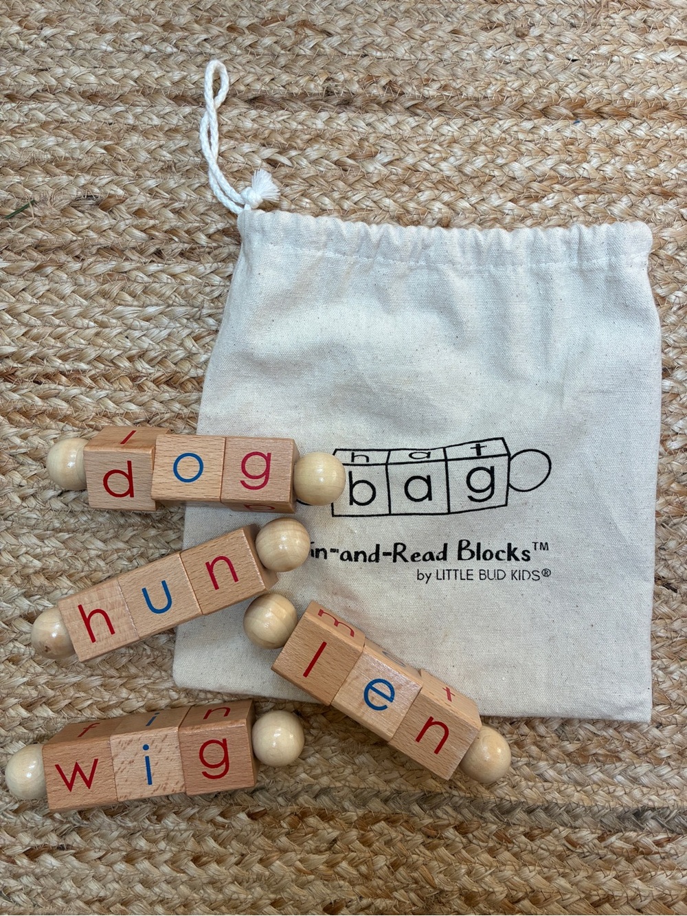 Spin and read blocks by little bud kids Montessori reading toy